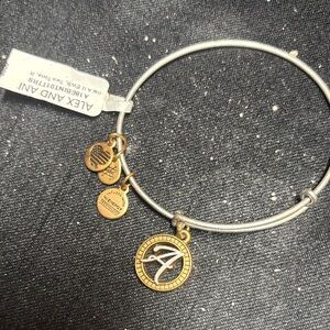 Alex and Ani Two-Tone Initial 'A' Charm Bangle Bracelet - Gold & Silver